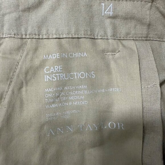 Ann Taylor Shorts Women's 14 Linen Blend High Rise Pleated Pockets 4" Inseam Tan - Picture 9 of 13